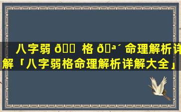 八字弱 🐠 格 🪴 命理解析详解「八字弱格命理解析详解大全」